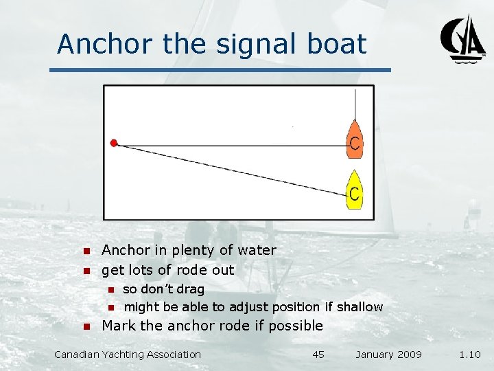 Anchor the signal boat n n Anchor in plenty of water get lots of