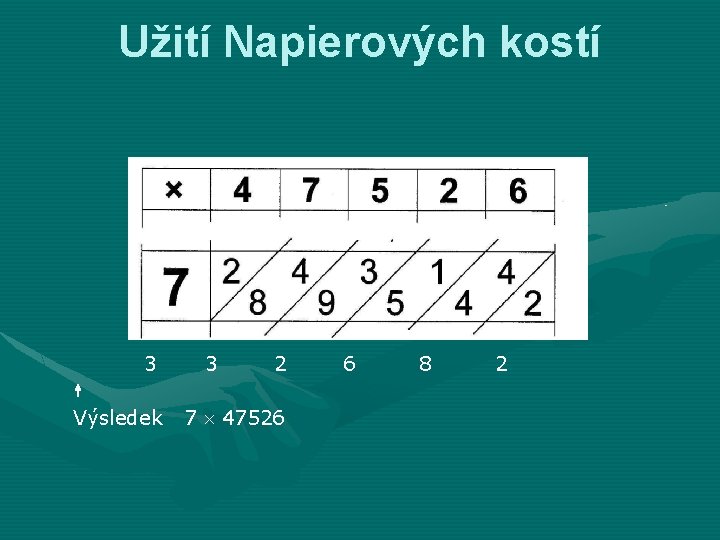 Užití Napierových kostí 3 Výsledek 3 2 7 47526 6 8 2 