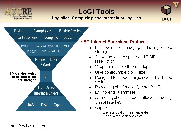 Lo. CI Tools Logistical Computing and Internetworking Lab §IBP Internet Backplane Protocol u u