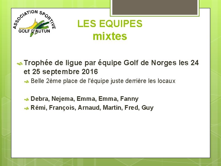 LES EQUIPES mixtes Trophée de ligue par équipe Golf de Norges les 24 et