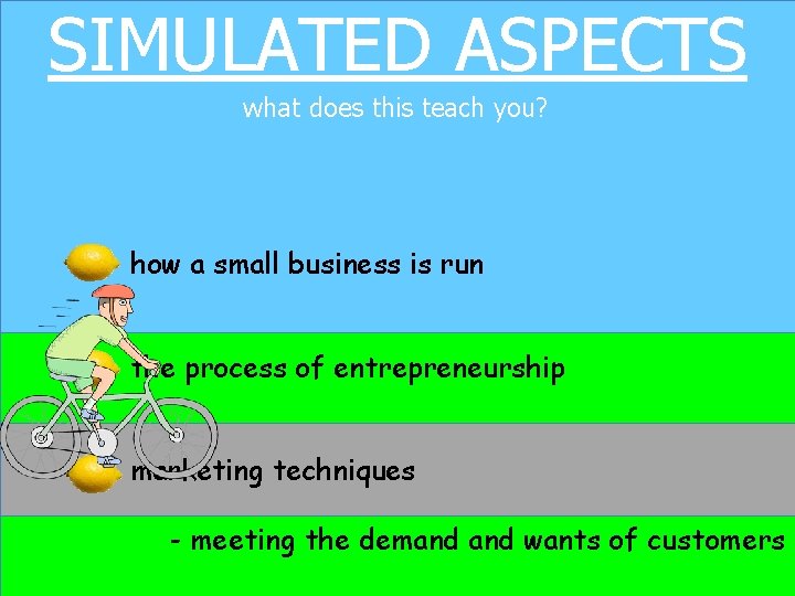 SIMULATED ASPECTS what does this teach you? how a small business is run the