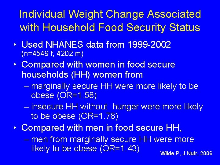 Individual Weight Change Associated with Household Food Security Status • Used NHANES data from