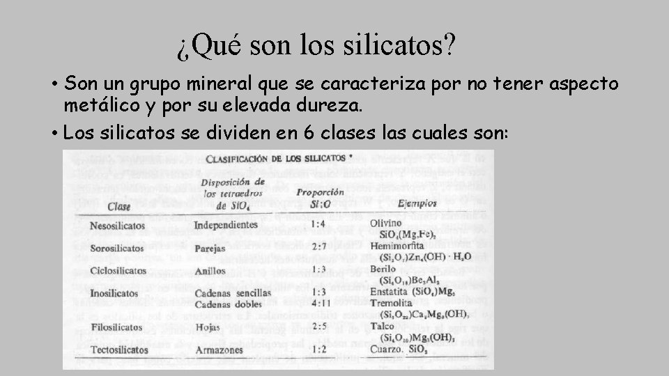 ¿Qué son los silicatos? • Son un grupo mineral que se caracteriza por no