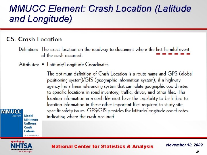 MMUCC Element: Crash Location (Latitude and Longitude) National Center for Statistics & Analysis November