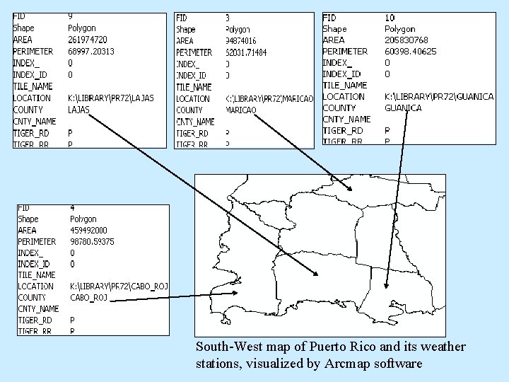 South-West map of Puerto Rico and its weather stations, visualized by Arcmap software 