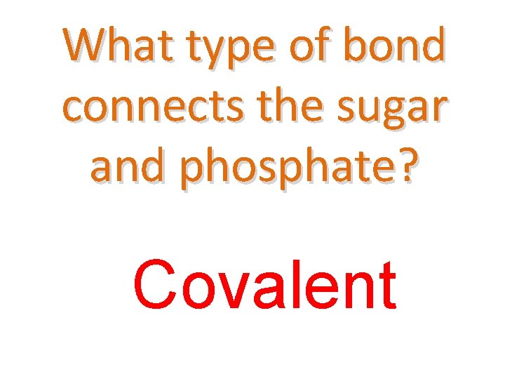 What type of bond connects the sugar and phosphate? Covalent 
