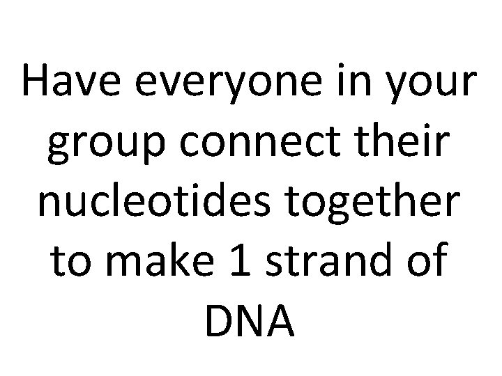 Have everyone in your group connect their nucleotides together to make 1 strand of