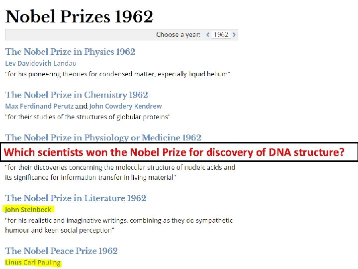 Which scientists won the Nobel Prize for discovery of DNA structure? 