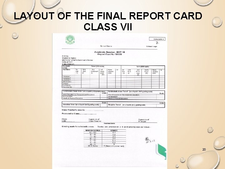 LAYOUT OF THE FINAL REPORT CARD CLASS VII 20 