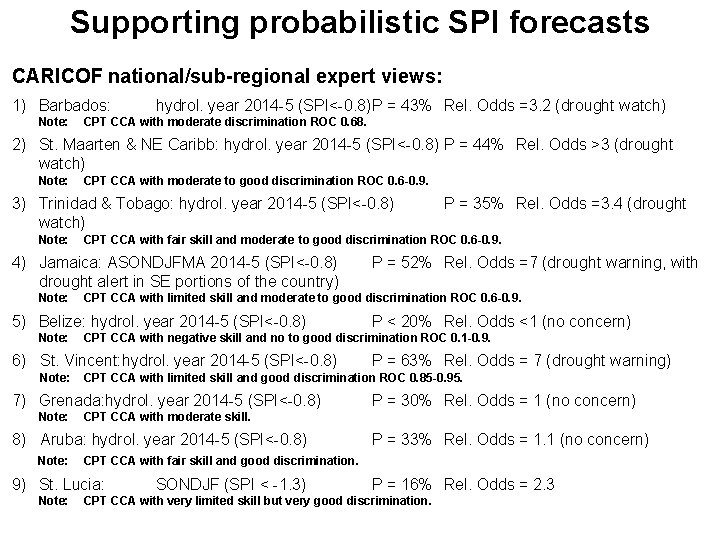 Supporting probabilistic SPI forecasts CARICOF national/sub-regional expert views: 1) Barbados: Note: hydrol. year 2014