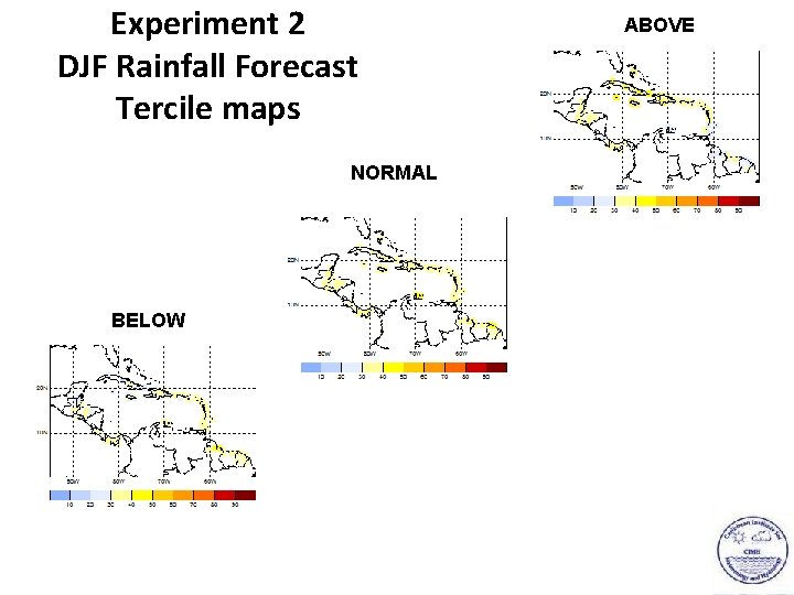 Experiment 2 DJF Rainfall Forecast Tercile maps NORMAL BELOW ABOVE 