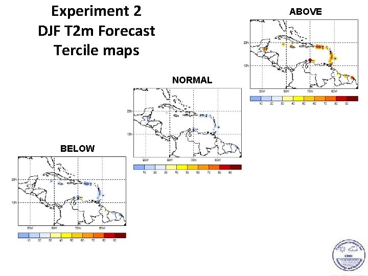 Experiment 2 DJF T 2 m Forecast Tercile maps ABOVE NORMAL BELOW 