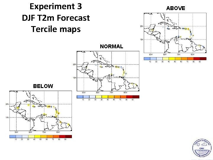 Experiment 3 DJF T 2 m Forecast Tercile maps ABOVE NORMAL BELOW 