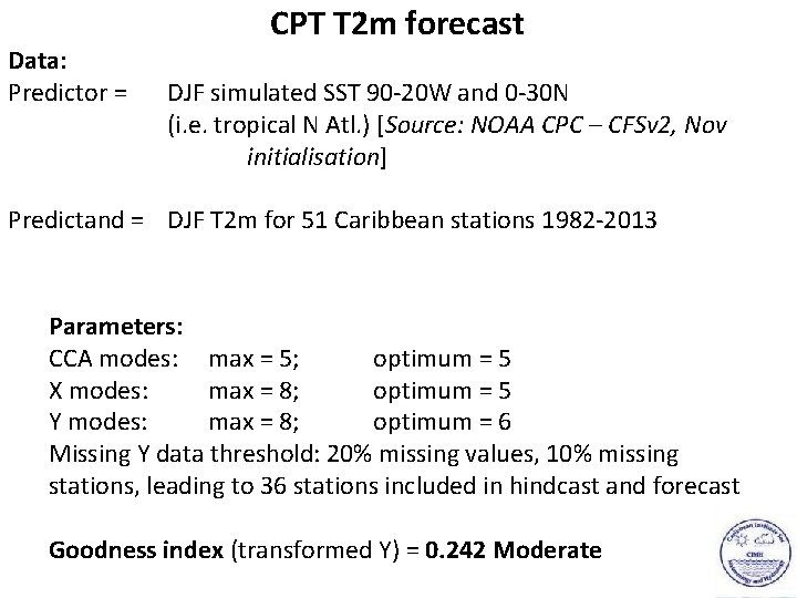 Data: Predictor = CPT T 2 m forecast DJF simulated SST 90 -20 W