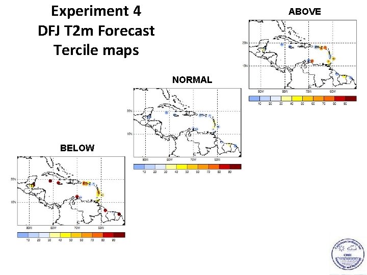 Experiment 4 DFJ T 2 m Forecast Tercile maps ABOVE NORMAL BELOW 