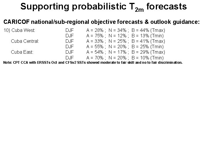 Supporting probabilistic T 2 m forecasts CARICOF national/sub-regional objective forecasts & outlook guidance: 10)