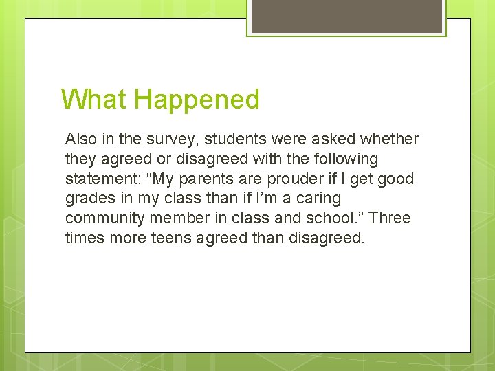 What Happened Also in the survey, students were asked whether they agreed or disagreed