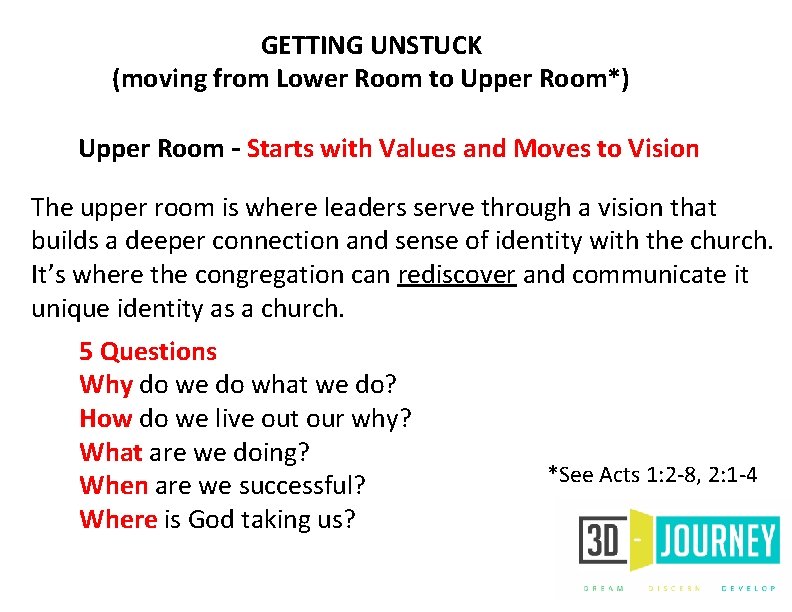 GETTING UNSTUCK (moving from Lower Room to Upper Room*) Upper Room – Starts with
