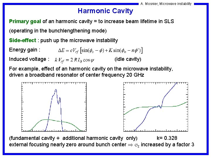 A. Mosnier, Microwave instability Harmonic Cavity Primary goal of an harmonic cavity = to