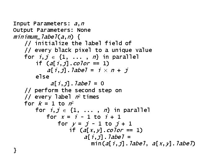 Input Parameters: a, n Output Parameters: None minimum_label(a, n) { // initialize the label Input Parameters: a, n Output Parameters: None minimum_label(a, n) { // initialize the label