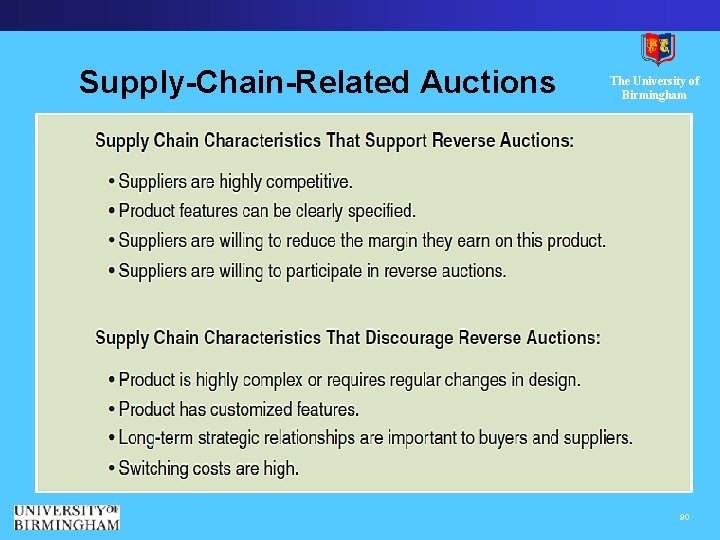 Supply-Chain-Related Auctions The University of Birmingham 90 