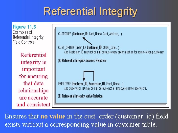 Referential Integrity Referential integrity is important for ensuring that data relationships are accurate and