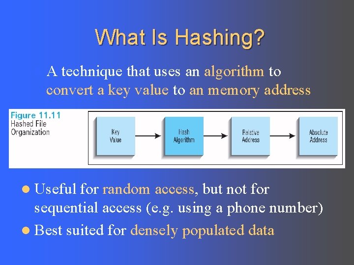 What Is Hashing? l. A technique that uses an algorithm to convert a key