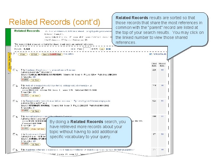 Related Records (cont’d) Related Records results are sorted so that those records that share