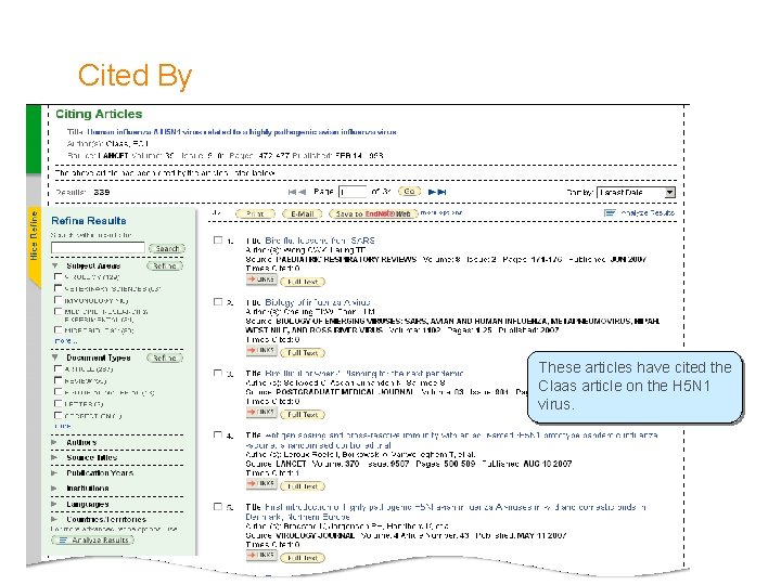 Cited By These articles have cited the Claas article on the H 5 N