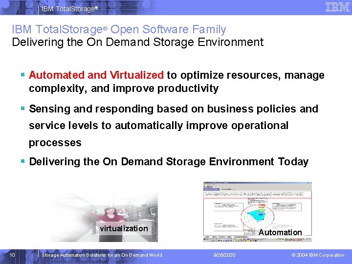 IBM Total. Storage® Open Software Family Delivering the On Demand Storage Environment § Automated