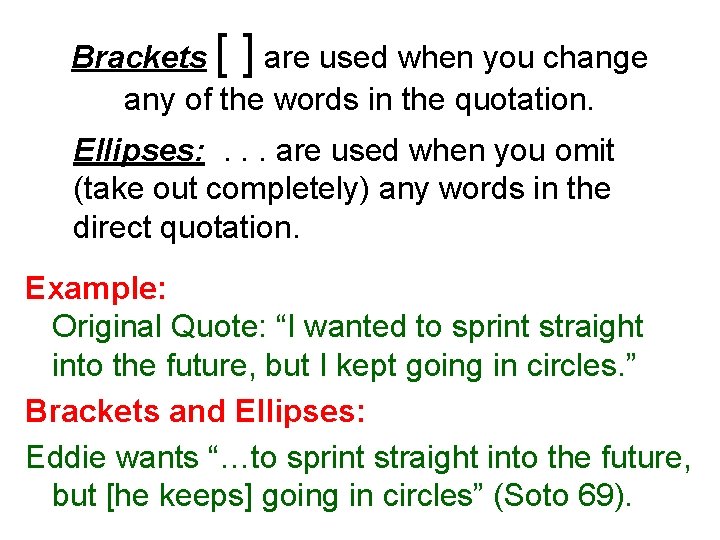 Brackets [ ] are used when you change any of the words in the