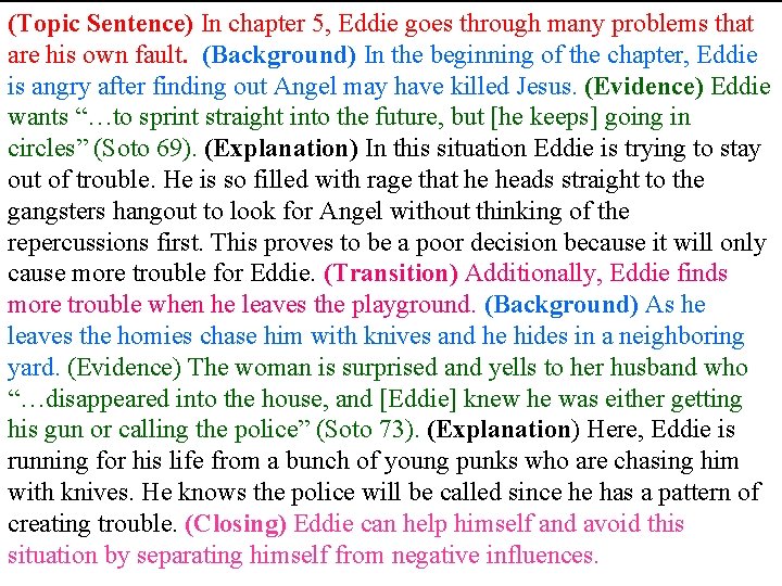 (Topic Sentence) In chapter 5, Eddie goes through many problems that are his own