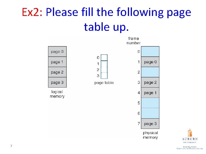 Ex 2: Please fill the following page table up. 7 