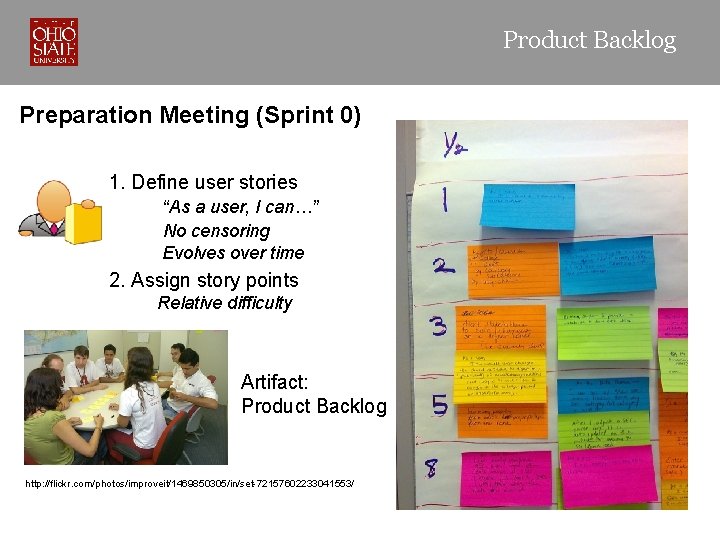 Product Backlog Preparation Meeting (Sprint 0) 1. Define user stories “As a user, I