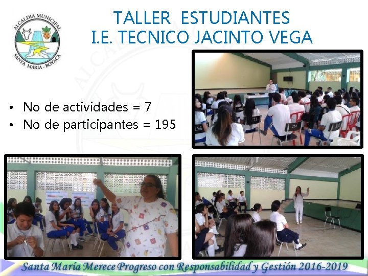 TALLER ESTUDIANTES I. E. TECNICO JACINTO VEGA • No de actividades = 7 •