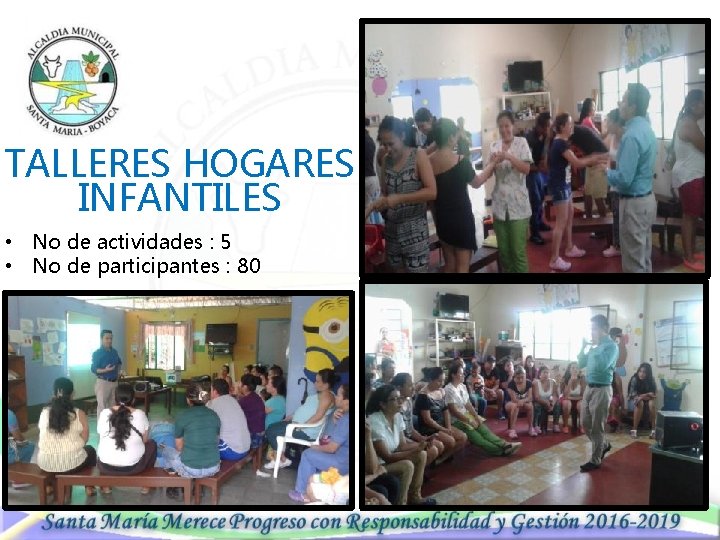 TALLERES HOGARES INFANTILES • No de actividades : 5 • No de participantes :