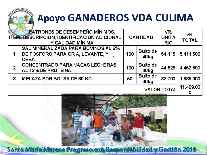  Apoyo GANADEROS VDA CULIMA PATRONES DE DESEMPEÑO MÍNIMOS, ITEM DESCRIPCIÓN, IDENTIFICACIÓN ADICIONAL Y