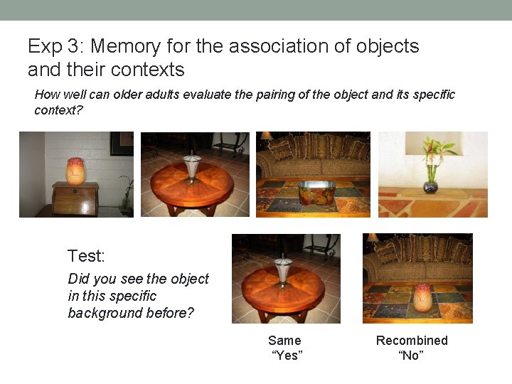 Exp 3: Memory for the association of objects and their contexts How well can