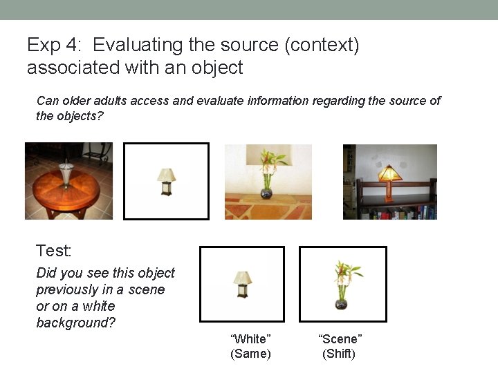 Exp 4: Evaluating the source (context) associated with an object Can older adults access