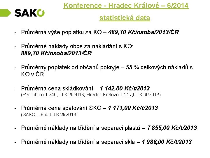  Konference - Hradec Králové – 6/2014 statistická data - Průměrná výše poplatku za