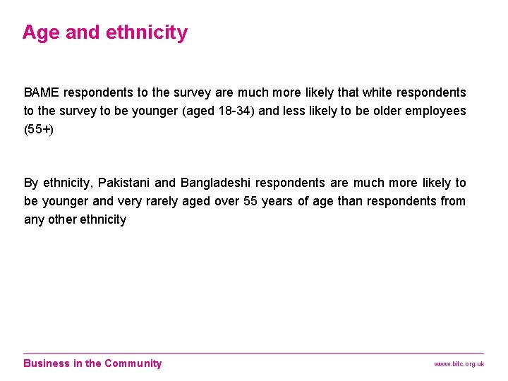 Age and ethnicity BAME respondents to the survey are much more likely that white