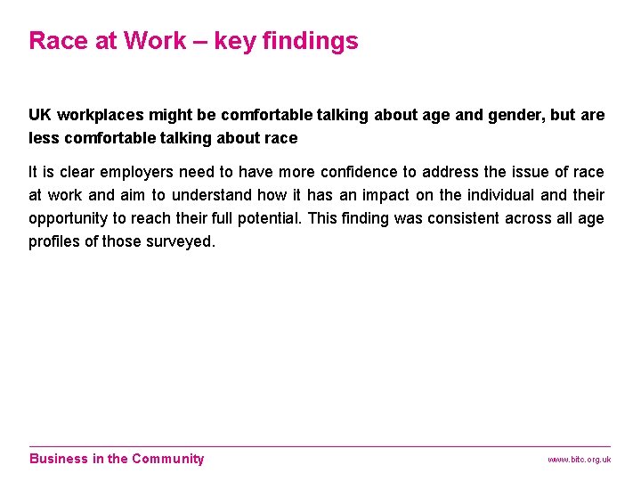 Race at Work – key findings UK workplaces might be comfortable talking about age