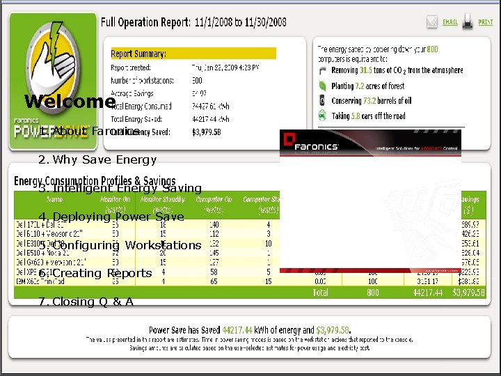 Welcome 1. About Faronics 2. Why Save Energy 3. Intelligent Energy Saving 4. Deploying