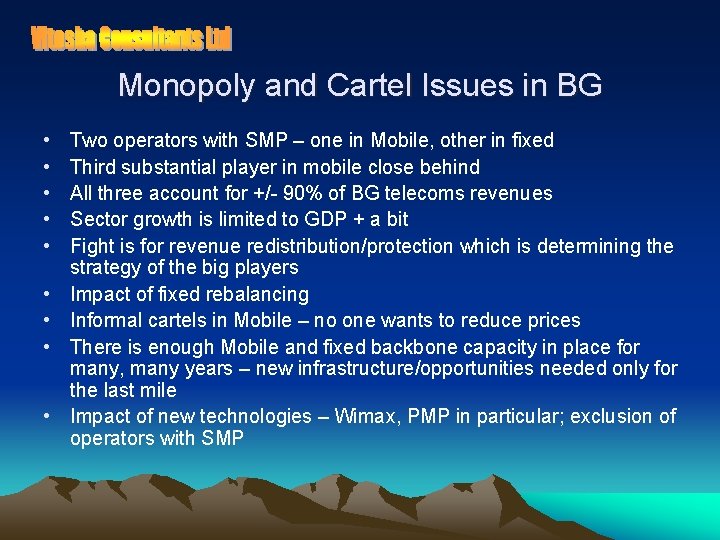 Monopoly and Cartel Issues in BG • • • Two operators with SMP –