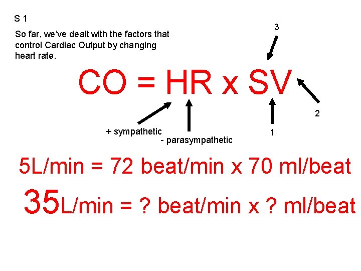 S 1 So far, we’ve dealt with the factors that control Cardiac Output by