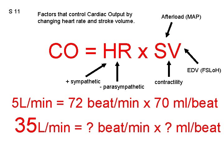 S 11 Factors that control Cardiac Output by changing heart rate and stroke volume.