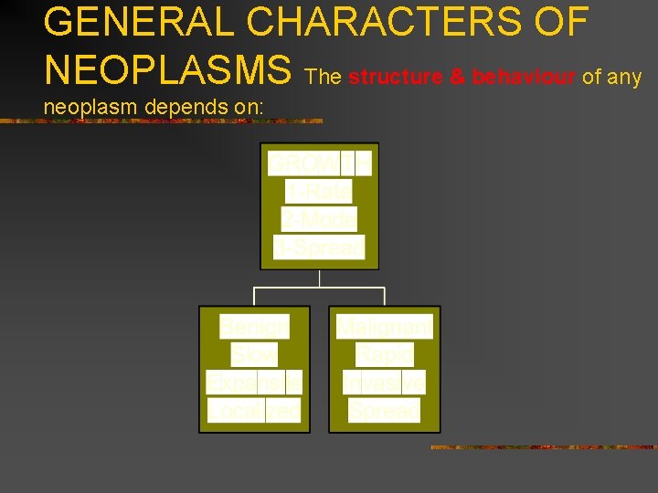 GENERAL CHARACTERS OF NEOPLASMS The structure & behaviour of any neoplasm depends on: 