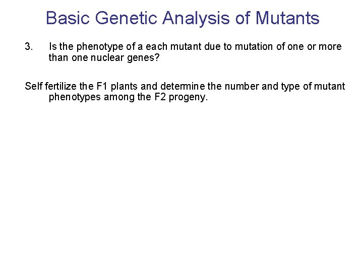 Basic Genetic Analysis of Mutants 3. Is the phenotype of a each mutant due