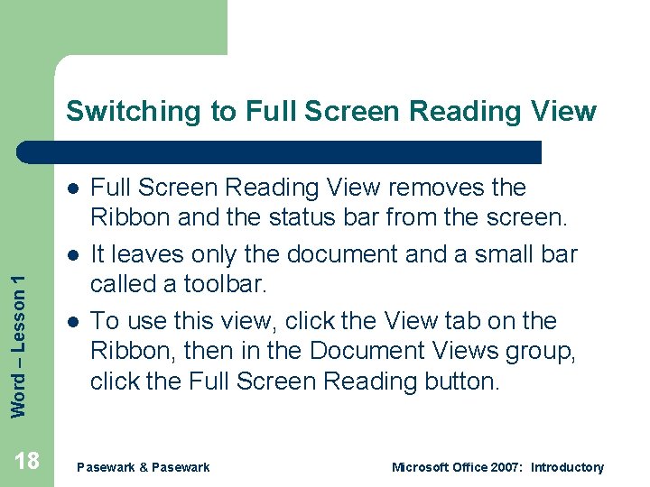 Switching to Full Screen Reading View l Word – Lesson 1 l 18 l