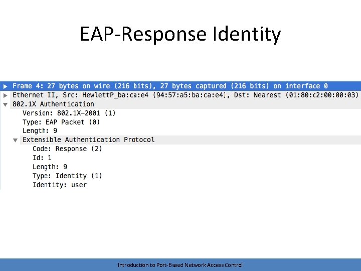 EAP-Response Identity Introduction to Port-Based Network Access Control 